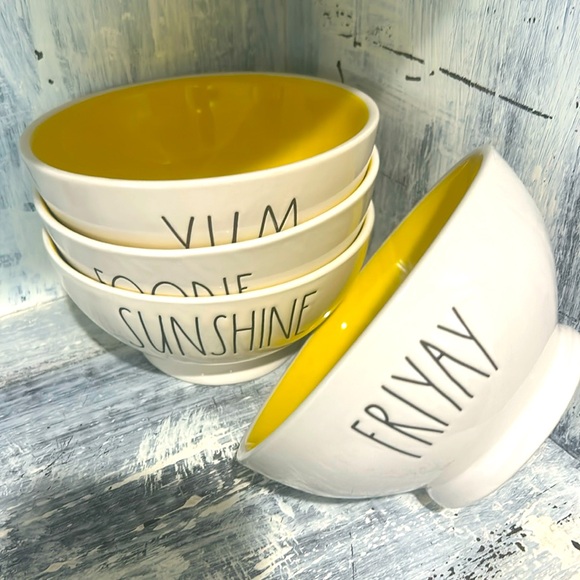 Set of 4 RAE DUNN bowls- FOODIE, YUM, SUNSHINE, FRIYAY - Picture 1 of 5